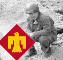45th Division Thunderbird logo and photograph of soldier