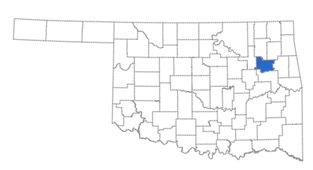 Oklahoma state map highlighting Wagoner County in the northeastern area of the state.